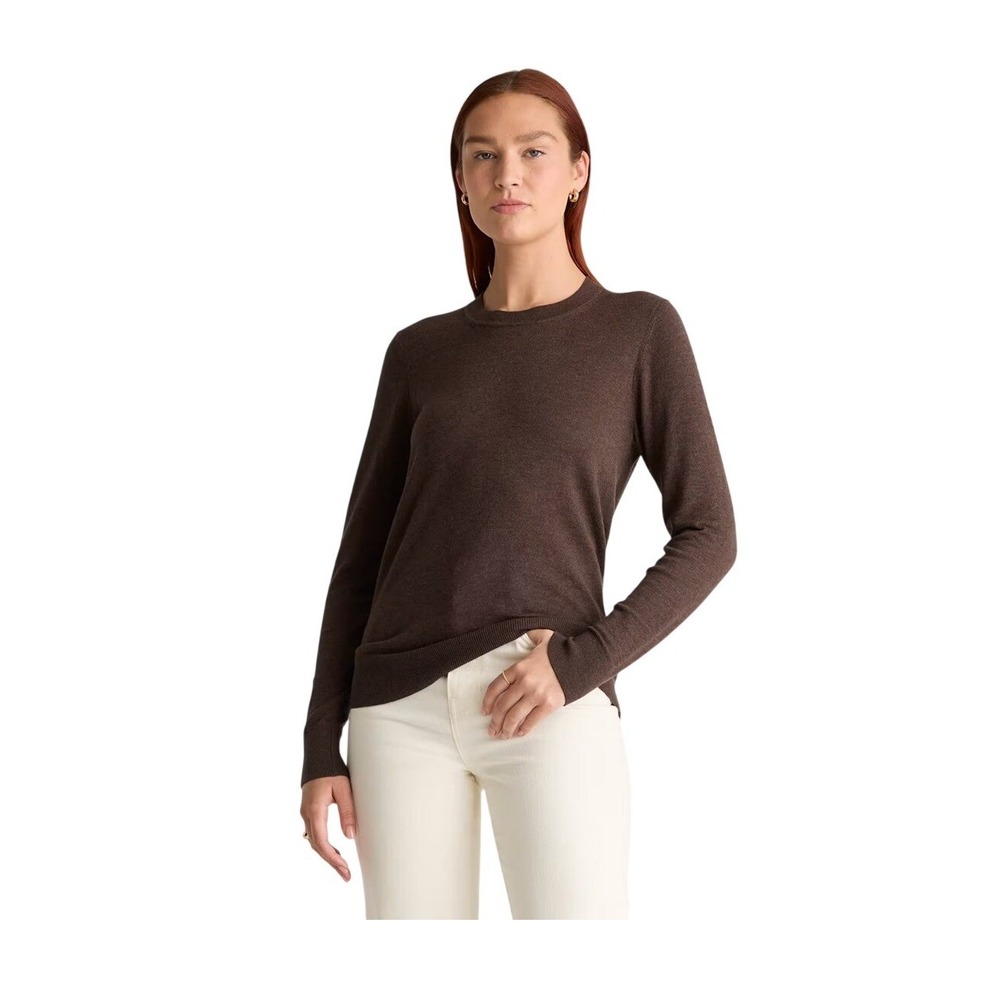 Quince Lightweight Cotton Cashmere Crew Sweater Heather Mocha Brown Knit S